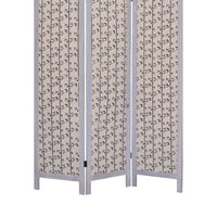 3 Panel Transitional Fabric Screen with Leaf Print, Beige and Gray - BM26553