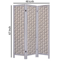 3 Panel Transitional Fabric Screen with Leaf Print, Beige and Gray - BM26553