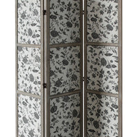 3 Panel Transitional Fabric Screen with Sections and Floral Print,Gray - BM26554