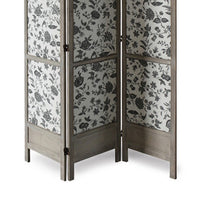 3 Panel Transitional Fabric Screen with Sections and Floral Print,Gray - BM26554