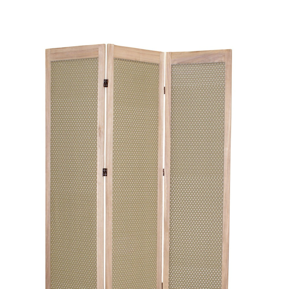 3 Panel Transitional Fabric Screen with Dotted Star Print, Brown - BM26555