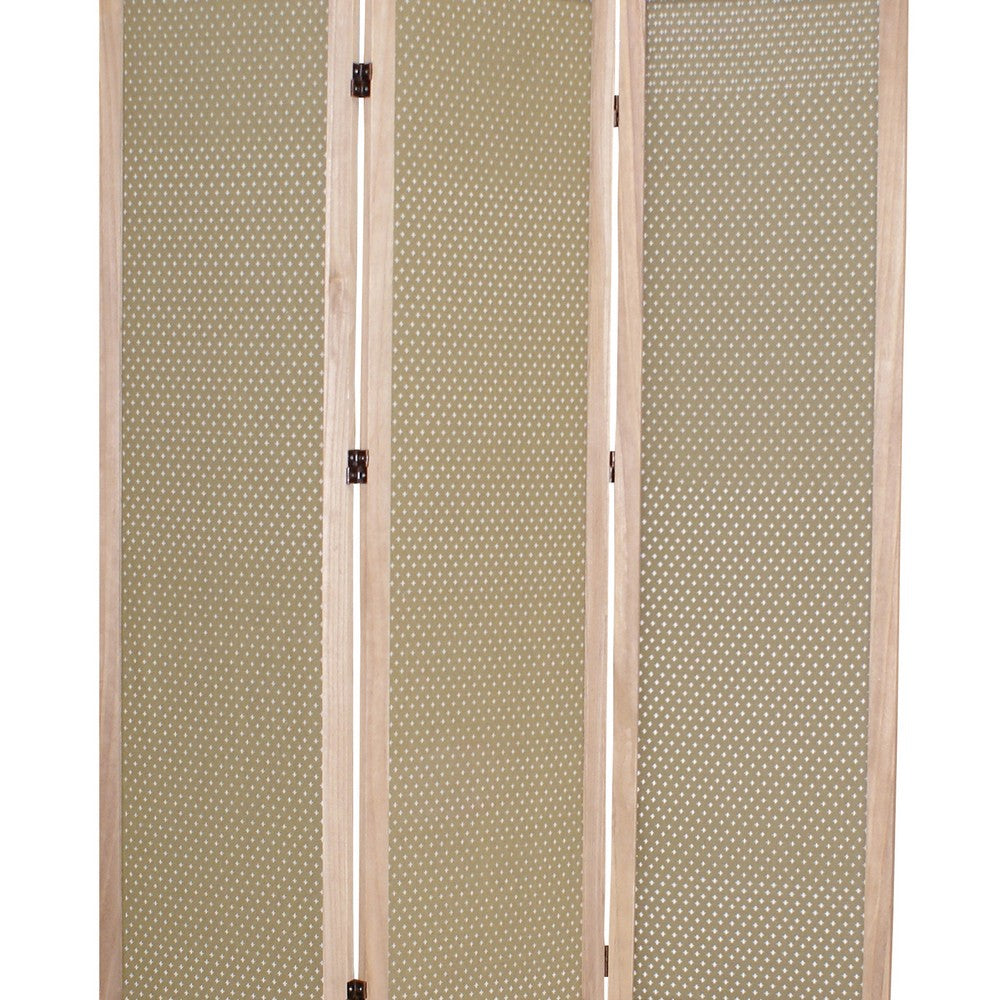 3 Panel Transitional Fabric Screen with Dotted Star Print, Brown - BM26555