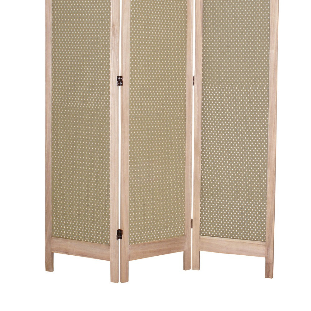 3 Panel Transitional Fabric Screen with Dotted Star Print, Brown - BM26555