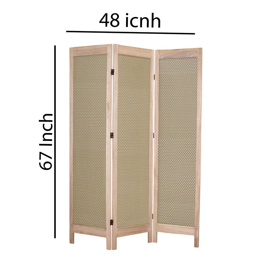 3 Panel Transitional Fabric Screen with Dotted Star Print, Brown - BM26555