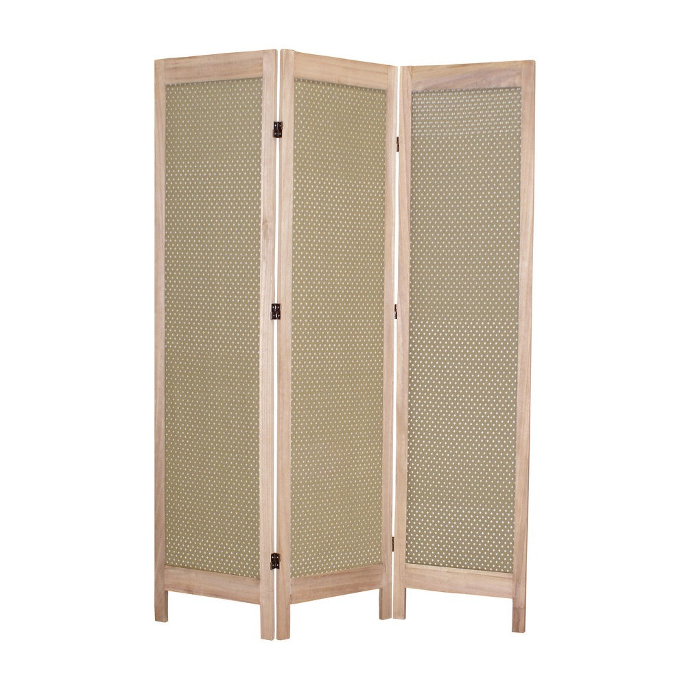 3 Panel Transitional Fabric Screen with Dotted Star Print, Brown - BM26555