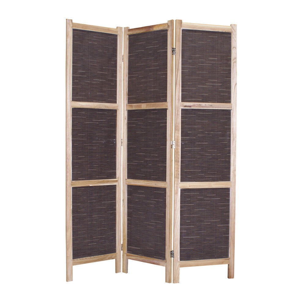 3 Panel Transitional Fabric Screen with Cloth Texture Print, Brown - BM26557