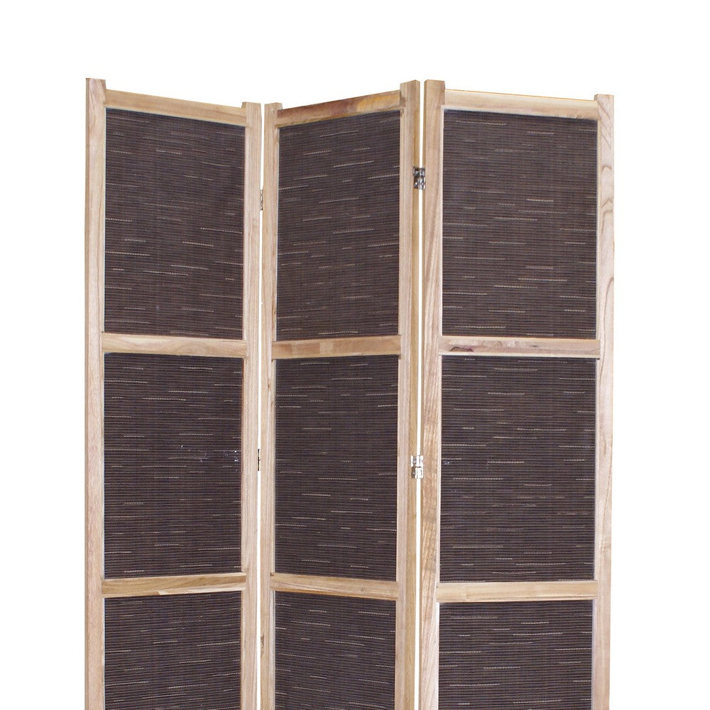 3 Panel Transitional Fabric Screen with Cloth Texture Print, Brown - BM26557
