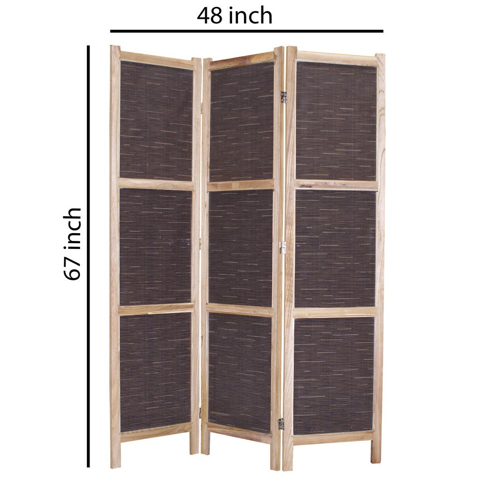 3 Panel Transitional Fabric Screen with Cloth Texture Print, Brown - BM26557