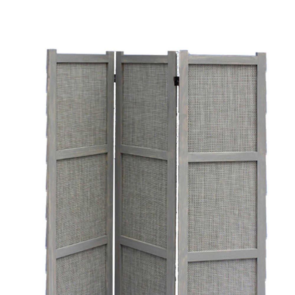 3 Panel Modern Fabric Screen with Wooden Frame, Gray - BM26558