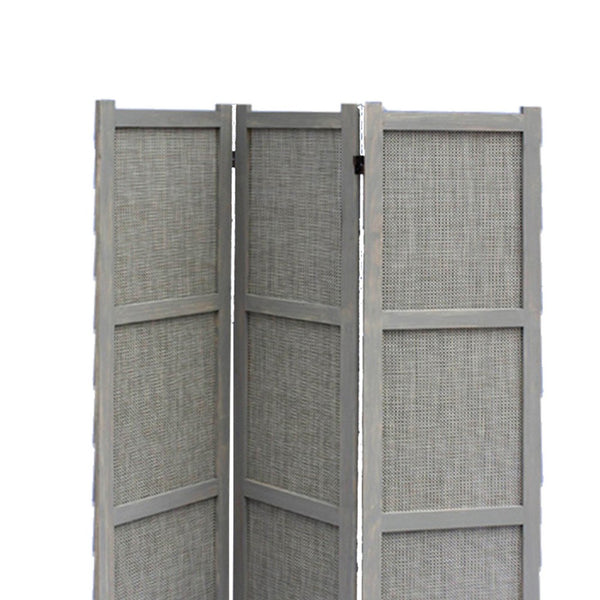 3 Panel Modern Fabric Screen with Wooden Frame, Gray - BM26558