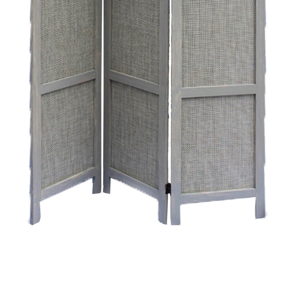 3 Panel Modern Fabric Screen with Wooden Frame, Gray - BM26558
