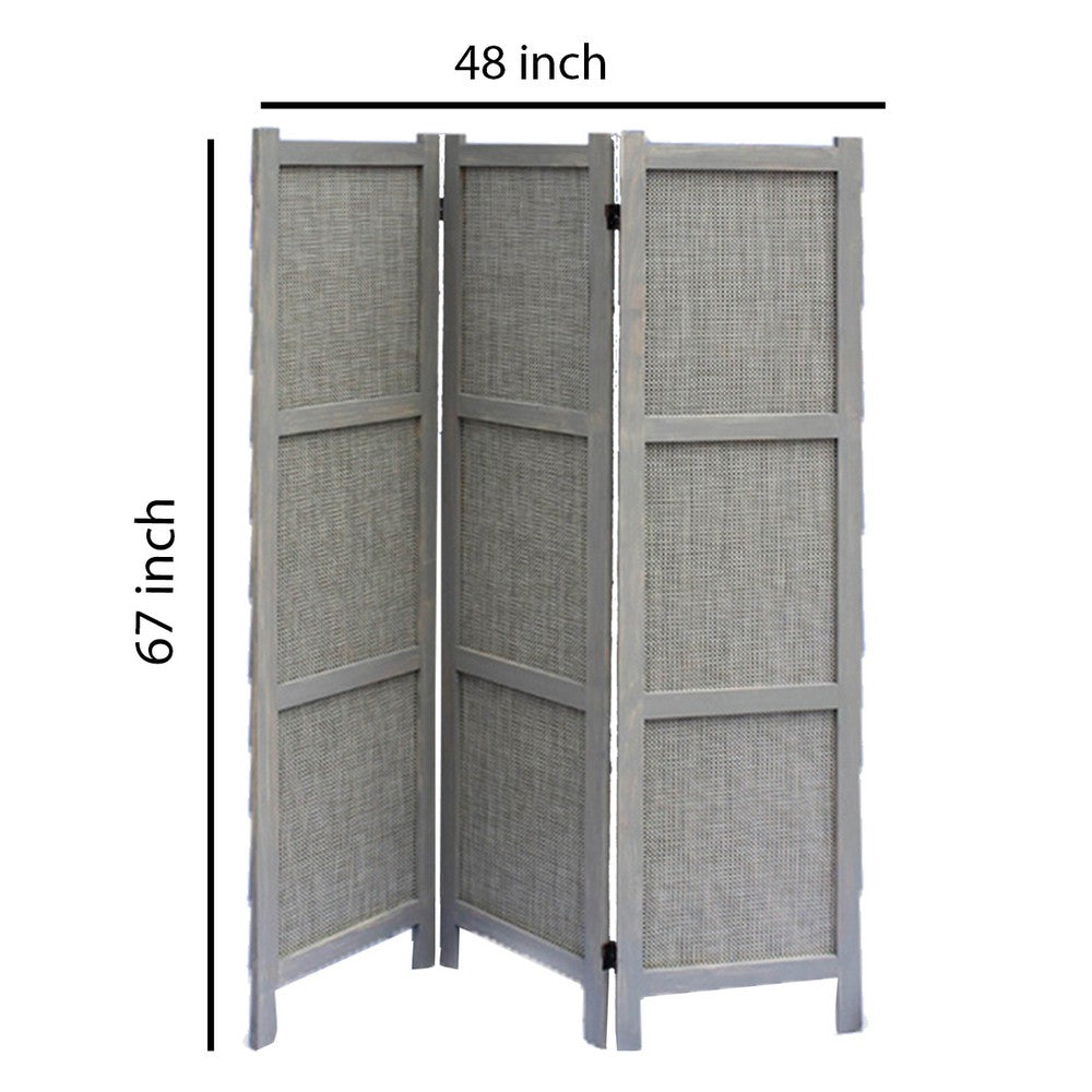 3 Panel Modern Fabric Screen with Wooden Frame, Gray - BM26558