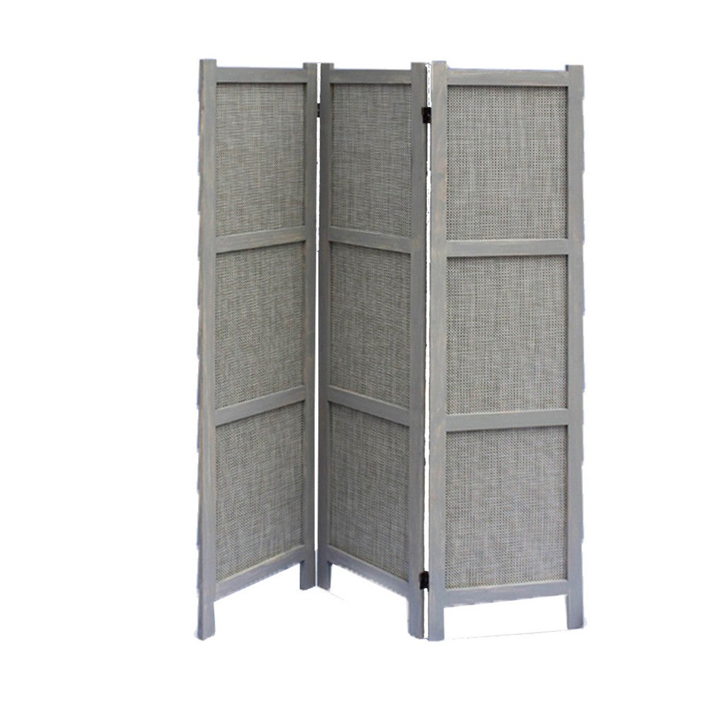 3 Panel Modern Fabric Screen with Wooden Frame, Gray - BM26558