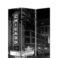 3 Panel Foldable Screen with Chicago Print, Black and White - BM26559