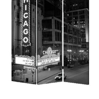 3 Panel Foldable Screen with Chicago Print, Black and White - BM26559