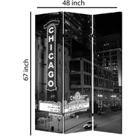 3 Panel Foldable Screen with Chicago Print, Black and White - BM26559