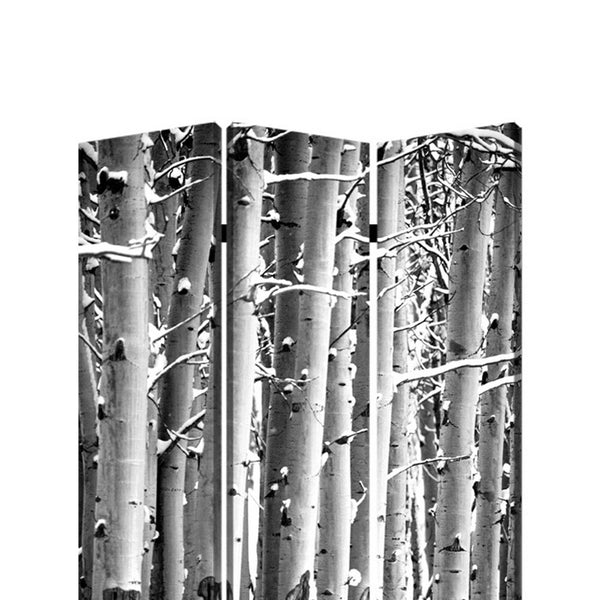 3 Panel Canvas Foldable Screen with Birch Print, Black and White - BM26560