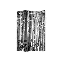 3 Panel Canvas Foldable Screen with Birch Print, Black and White - BM26560
