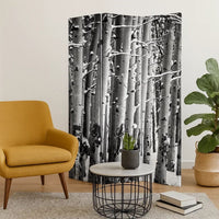 3 Panel Canvas Foldable Screen with Birch Print, Black and White - BM26560
