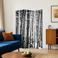 3 Panel Canvas Foldable Screen with Birch Print, Black and White - BM26560