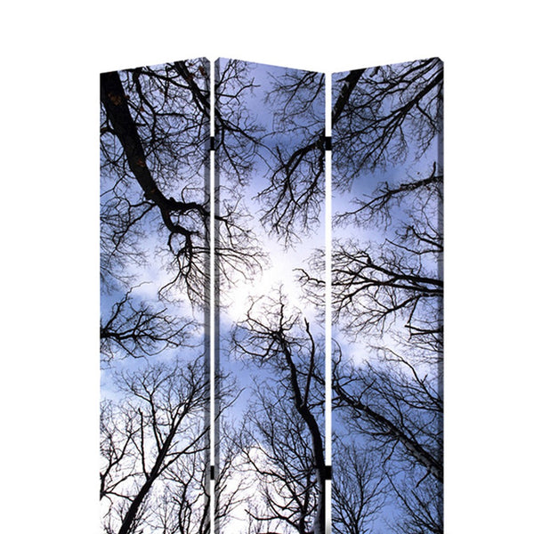 3 Panel Foldable Canvas Screen with Tree Print, Black - BM26561