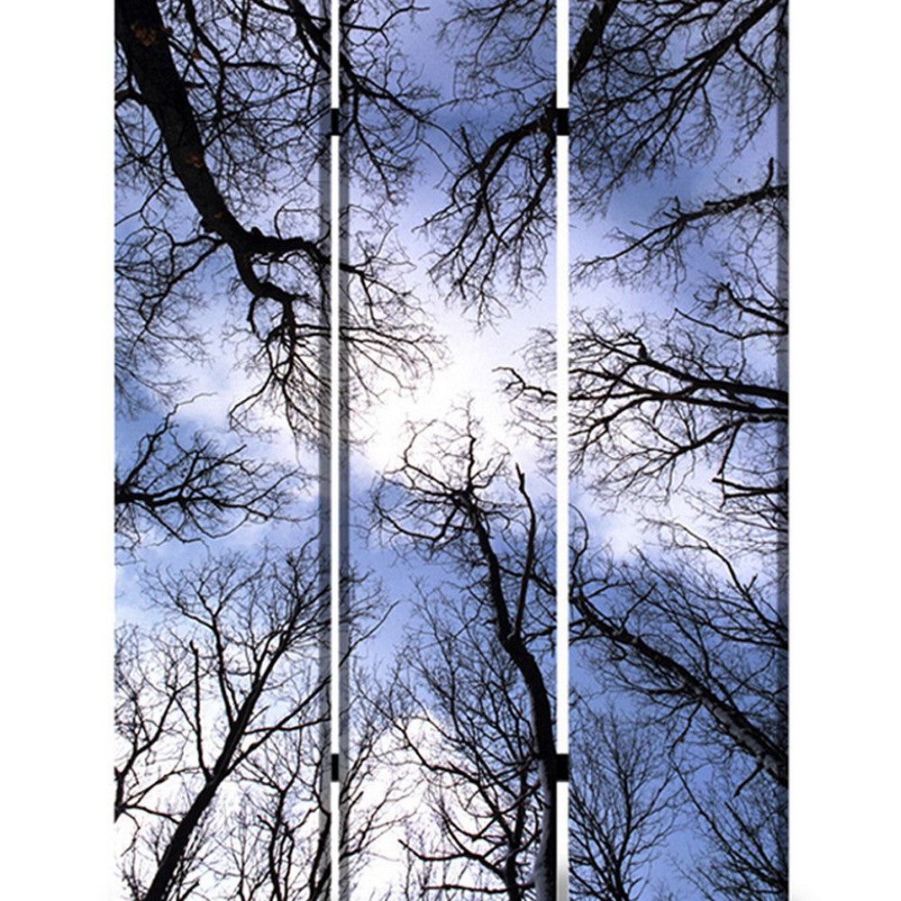 3 Panel Foldable Canvas Screen with Tree Print, Black - BM26561