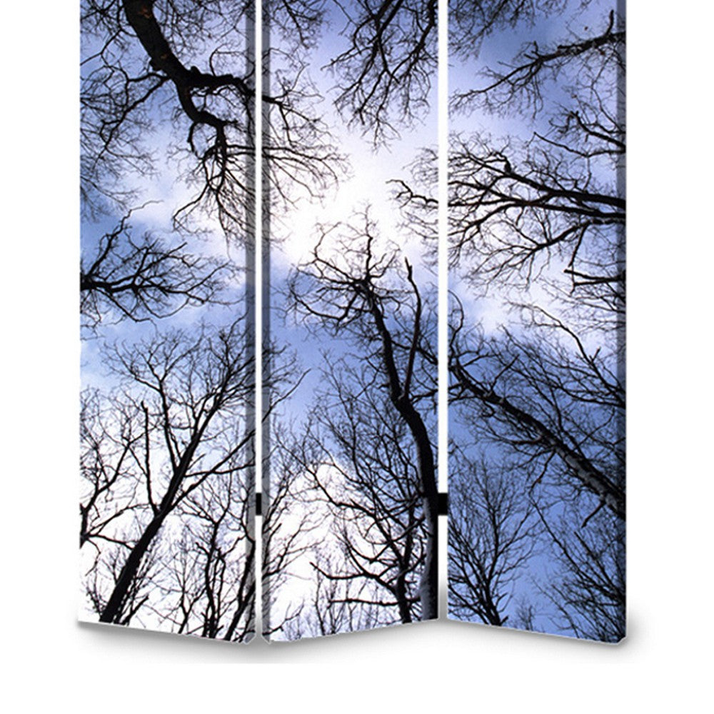 3 Panel Foldable Canvas Screen with Tree Print, Black - BM26561
