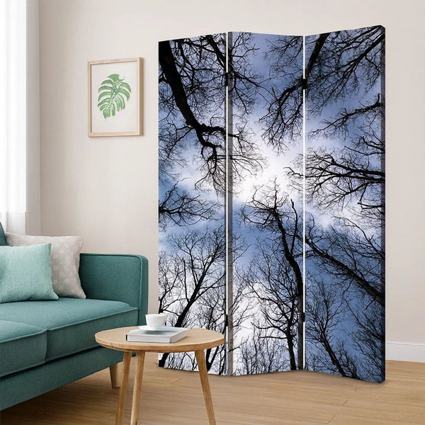 3 Panel Foldable Canvas Screen with Tree Print, Black - BM26561