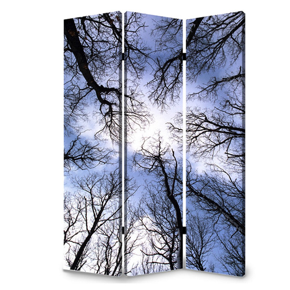 3 Panel Foldable Canvas Screen with Tree Print, Black - BM26561
