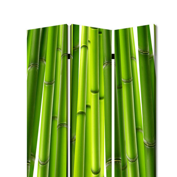 3 Panel Foldable Room Divider with Bamboo Design Print, Green - BM26562