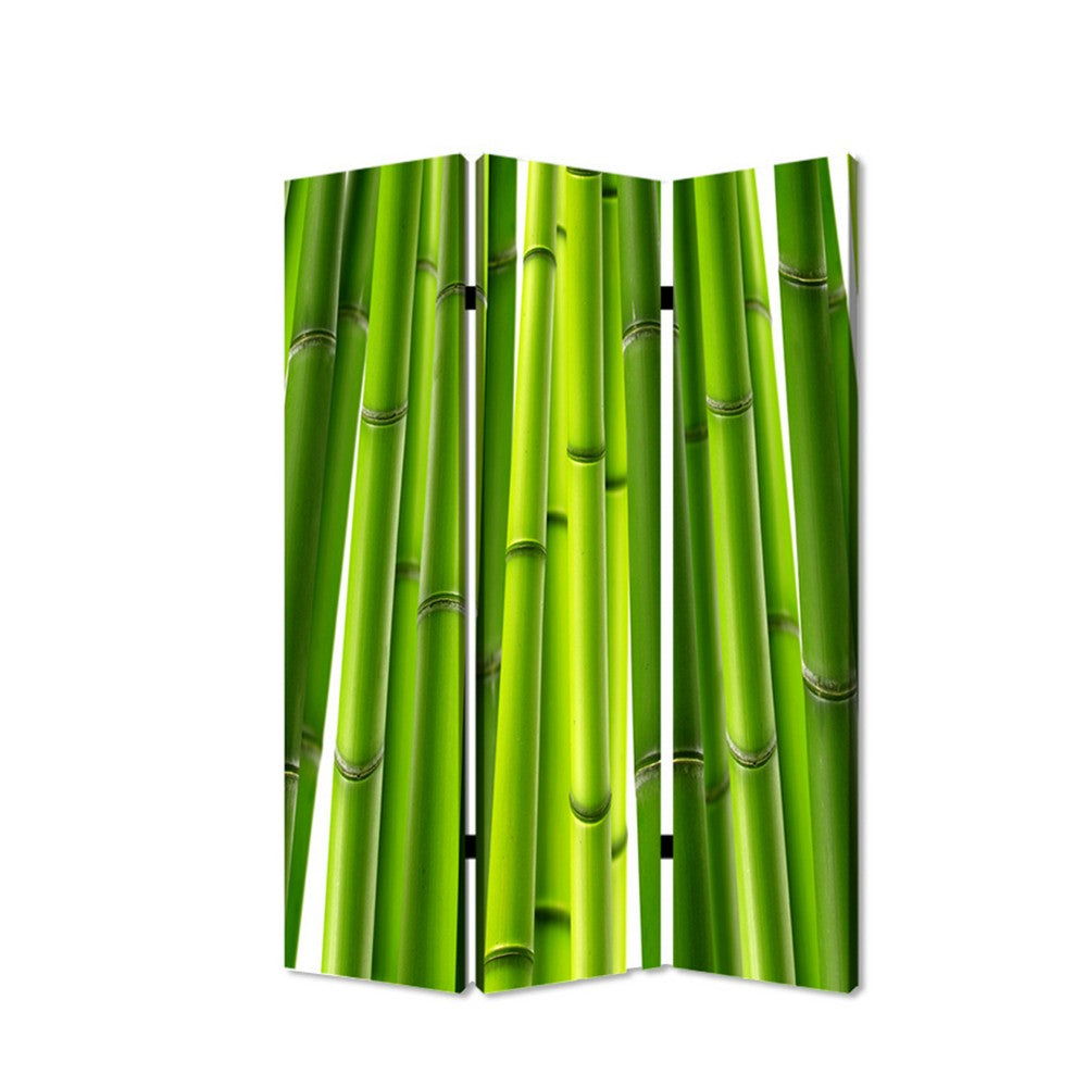 3 Panel Foldable Room Divider with Bamboo Design Print, Green - BM26562
