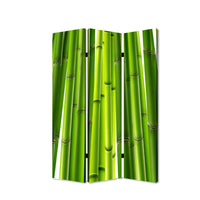 3 Panel Foldable Room Divider with Bamboo Design Print, Green - BM26562