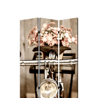 3 Panel Flowers and Cycle Print Foldable Room Divider, Pink and Brown - BM26563