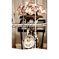 3 Panel Flowers and Cycle Print Foldable Room Divider, Pink and Brown - BM26563