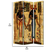 3 Panel Egyptian Safari Print Foldable Room Divider, Multicolor - BM26566