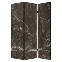 3 Panel Marble Print Canvas Room Divider, Dark Brown - BM26567