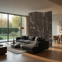 3 Panel Marble Print Canvas Room Divider, Dark Brown - BM26567