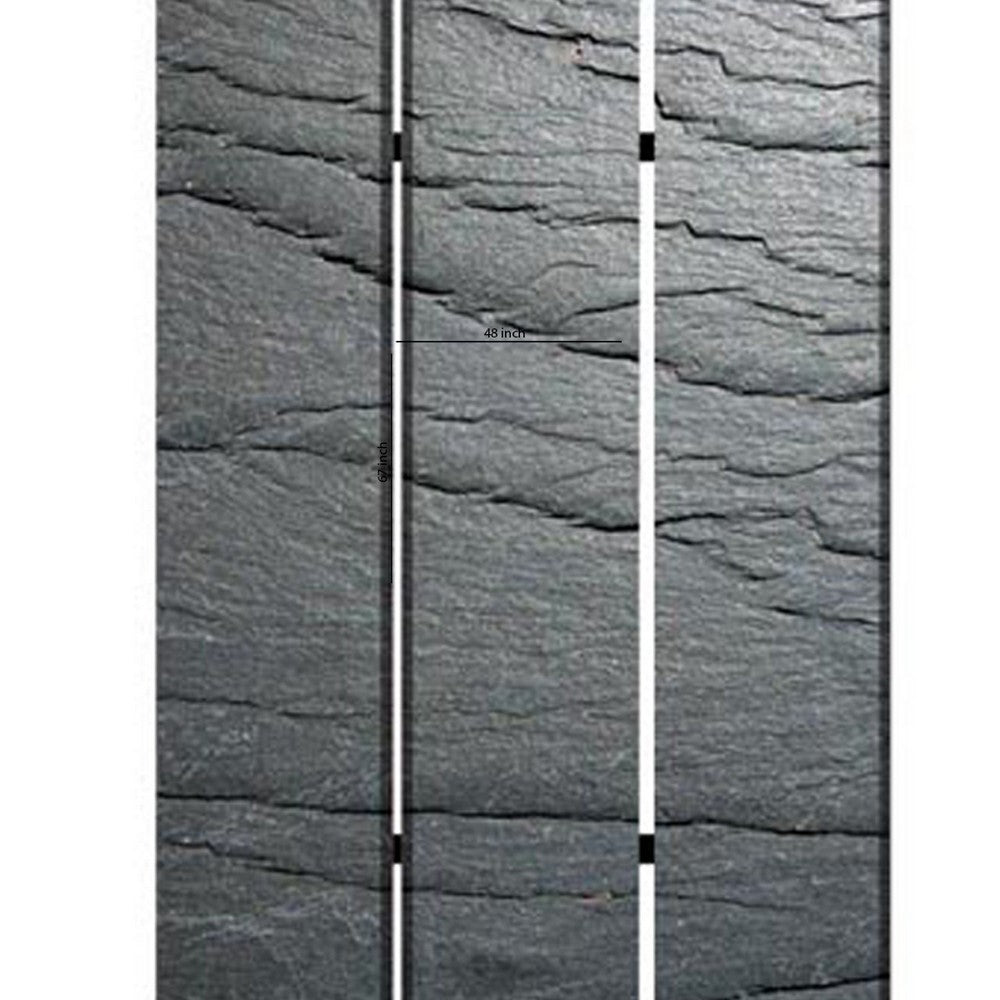 3 Panel Canvas and Metal Frame Room Divider, Slate Gray - BM26569