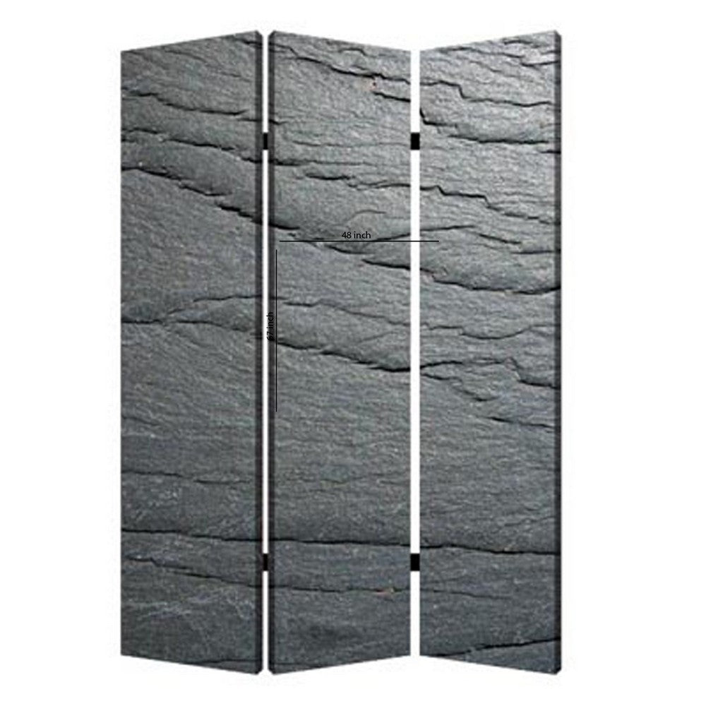 3 Panel Canvas and Metal Frame Room Divider, Slate Gray - BM26569