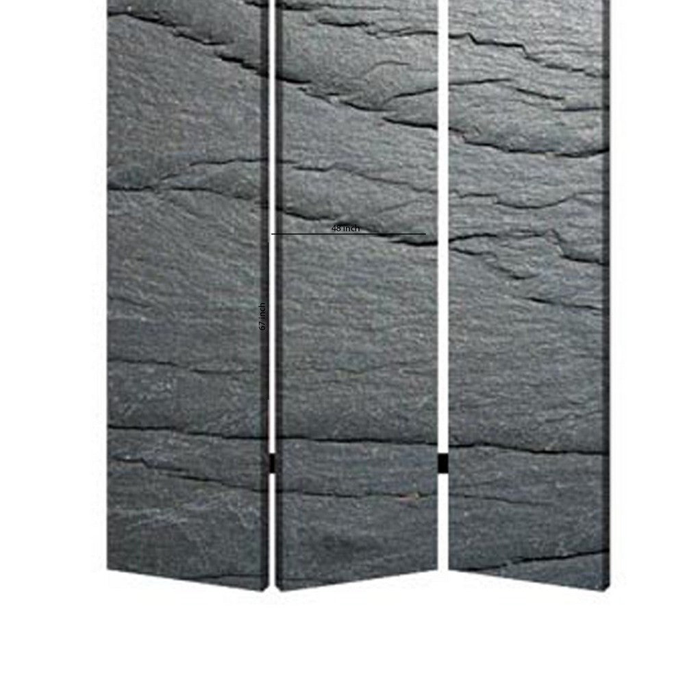 3 Panel Canvas and Metal Frame Room Divider, Slate Gray - BM26569