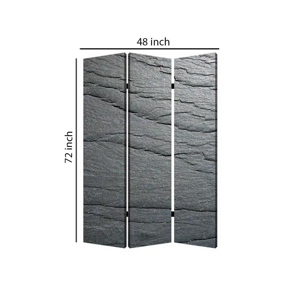 3 Panel Canvas and Metal Frame Room Divider, Slate Gray - BM26569