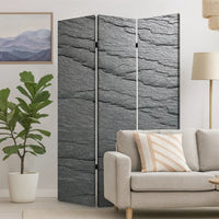 3 Panel Canvas and Metal Frame Room Divider, Slate Gray - BM26569