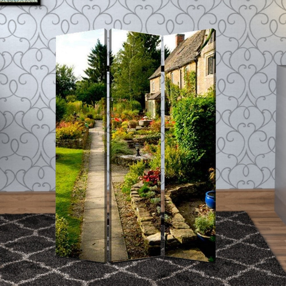 3 Panel Garden Print Canvas Room Divider, Multicolor - BM26570