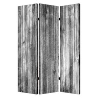 3 Panel Canvas Room Divider with Distressed Wood Print, Gray and Black - BM26571