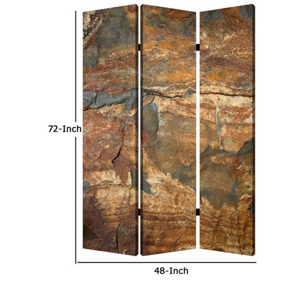 3 Panel Canvas and Metal Frame Room Divider, Slate Brown - BM26572