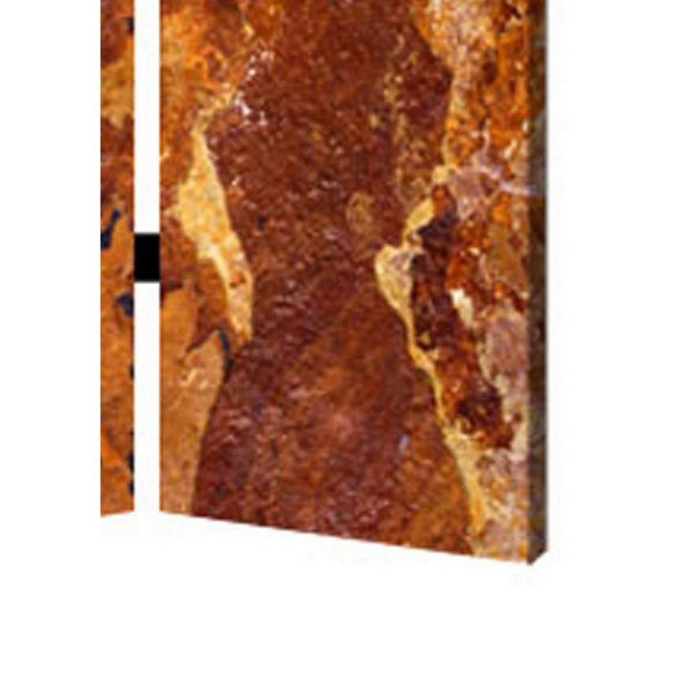 3 Panel Marble Print Foldable Canvas Room Divider, Brown - BM26573
