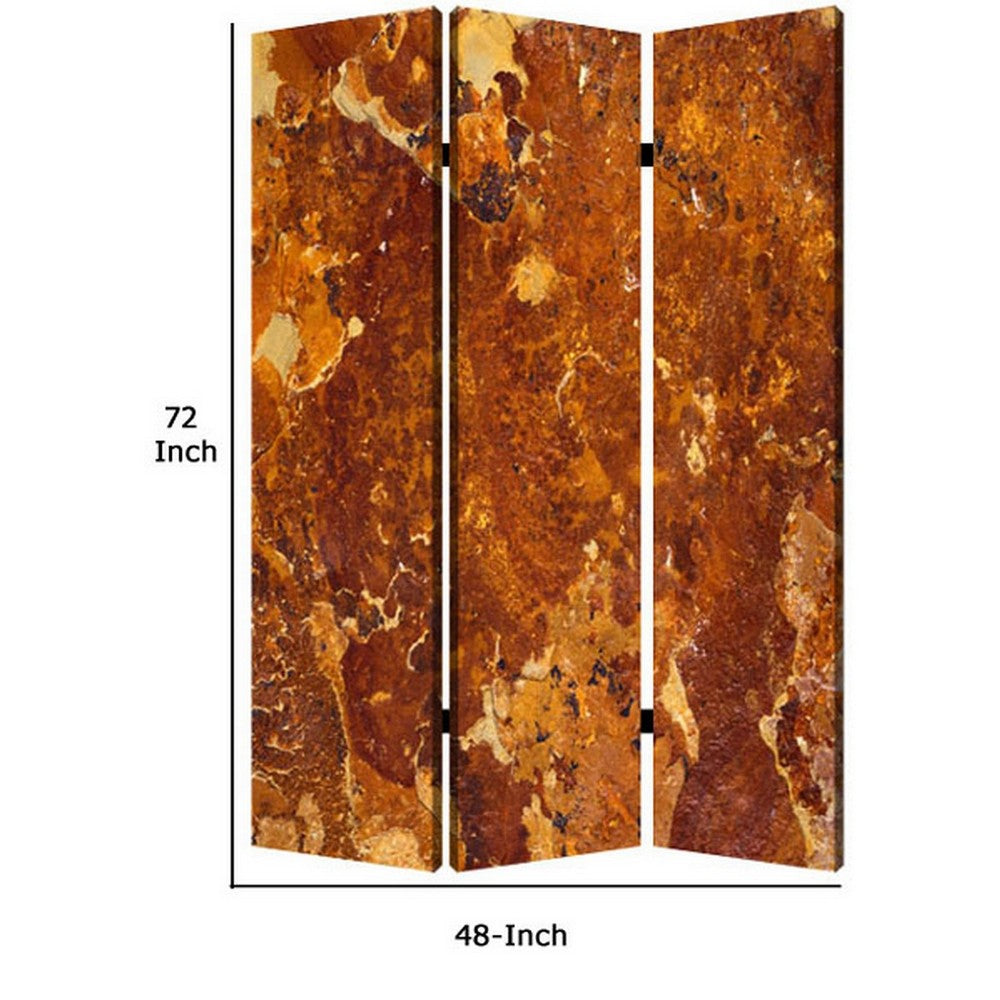 3 Panel Marble Print Foldable Canvas Room Divider, Brown - BM26573