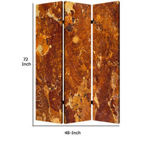 3 Panel Marble Print Foldable Canvas Room Divider, Brown - BM26573