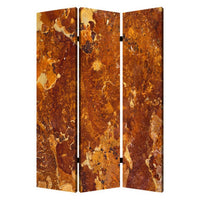 3 Panel Marble Print Foldable Canvas Room Divider, Brown - BM26573