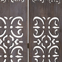 3 Panel Shinto Cut Out Design Foldable Room Divider, Brown - BM26575